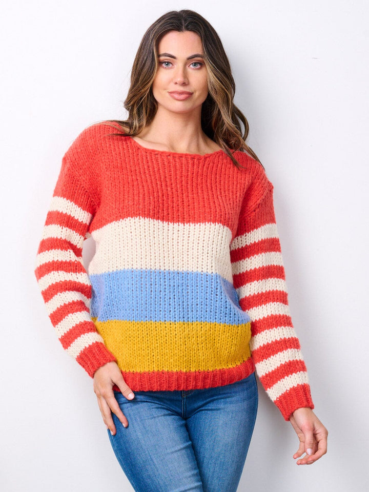WOMEN'S LONG SLEEVE COLORBLOCK KNIT SWEATER