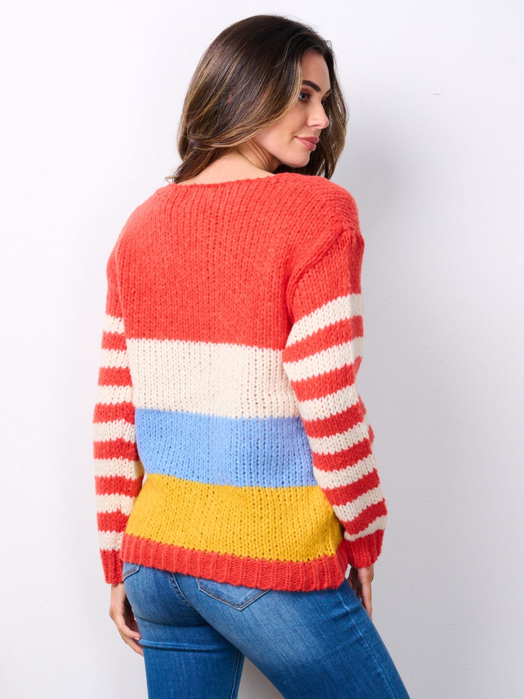 WOMEN'S LONG SLEEVE COLORBLOCK KNIT SWEATER