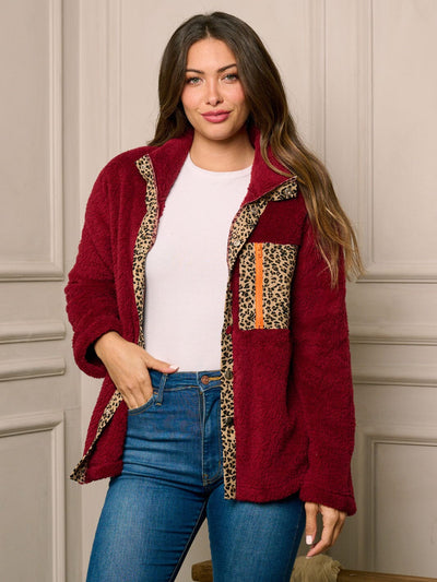 WOMEN'S LONG SLEEVE BUTTON UP ANIMAL PRINT DETAILED JACKET
