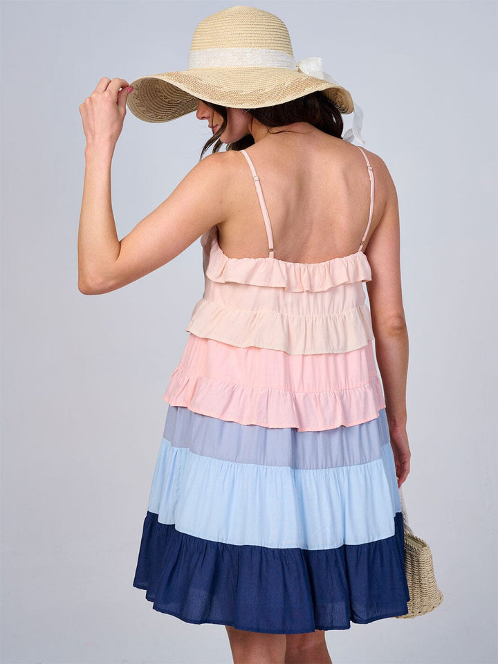 WOMEN'S SLEEVELESS RUFFLE TIERED COLORBLOCK MINI DRESS