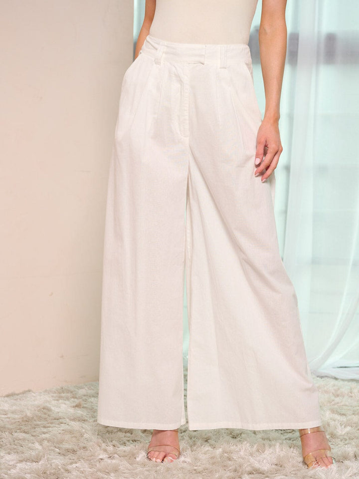 WOMEN'S BUTTON CLOSURE POCKETS WIDE LEG PALAZZO PANTS