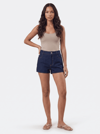 WOMEN'S BUTTON CLOSURE FRONT POCKETS DENIM MINI SHORTS