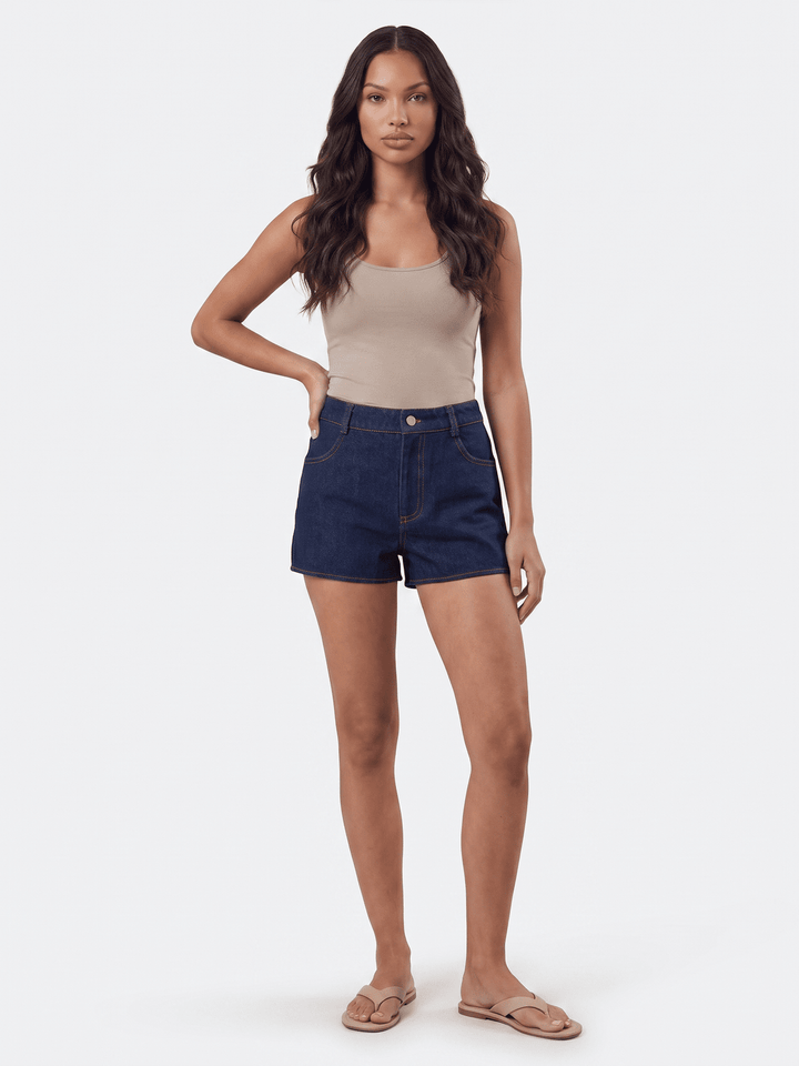 WOMEN'S BUTTON CLOSURE FRONT POCKETS DENIM MINI SHORTS