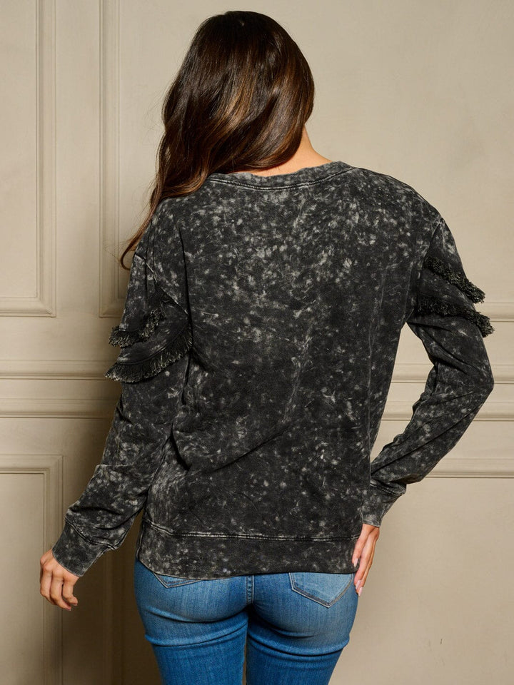 WOMEN'S LONG SLEEVE FRINGE DETAILED TIE DYE TOP
