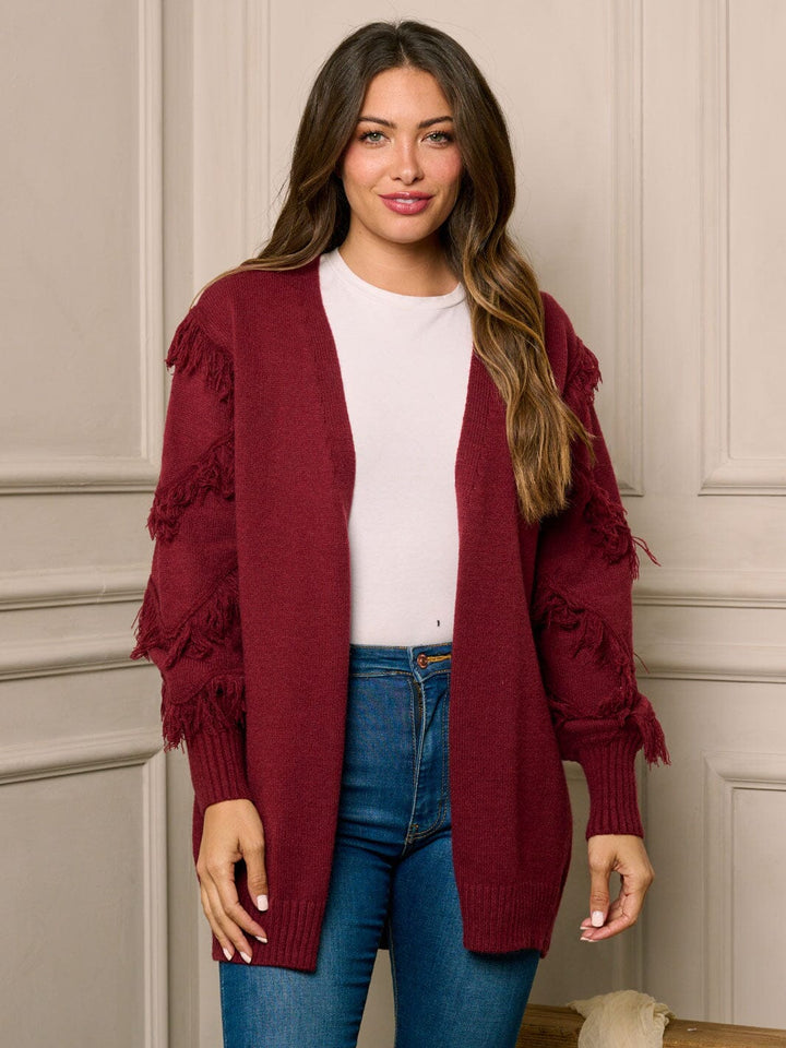 WOMEN'S LONG SLEEVE OPEN FRONT DETAILED CARDIGAN
