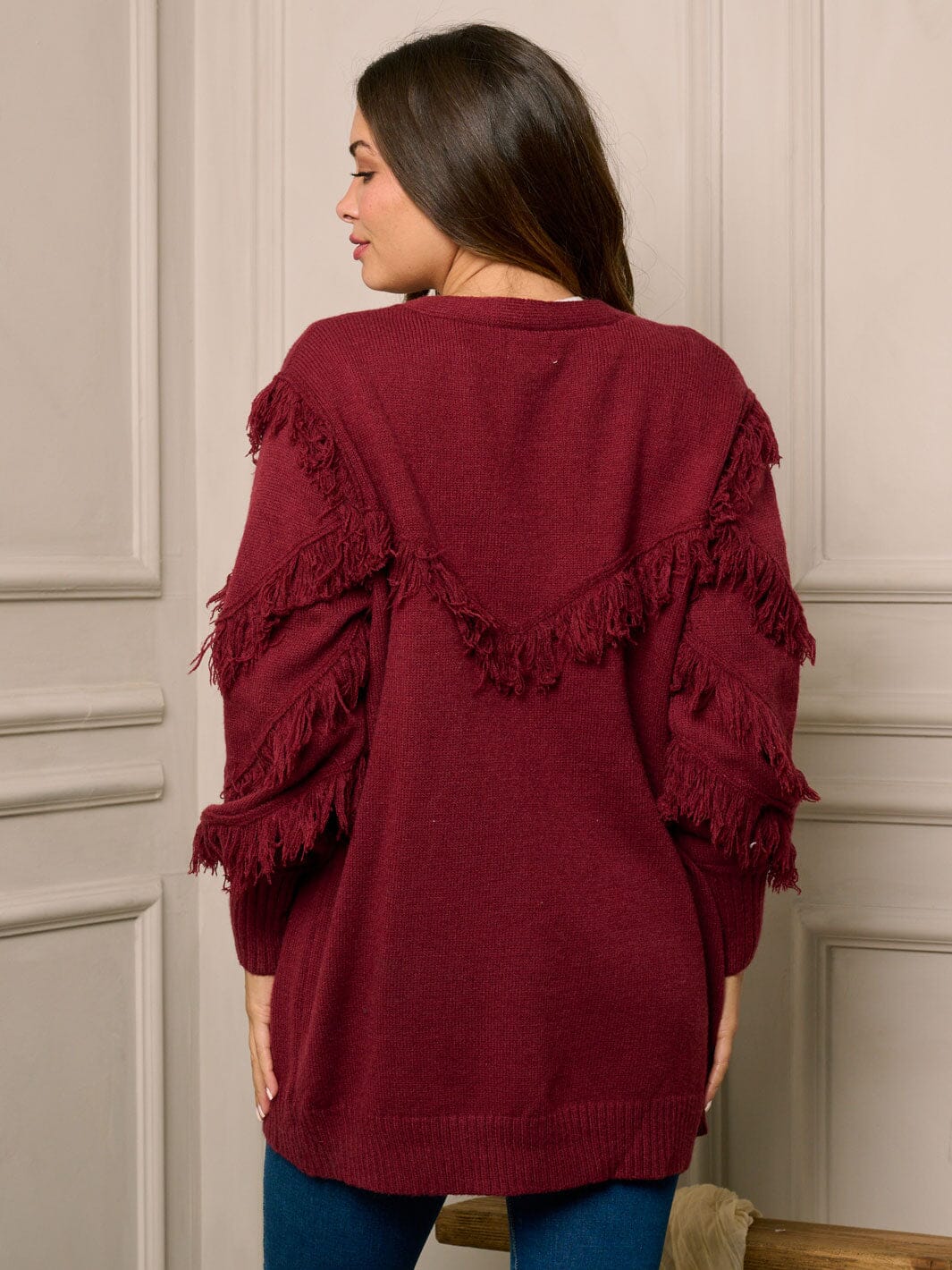 WOMEN'S LONG SLEEVE OPEN FRONT DETAILED CARDIGAN