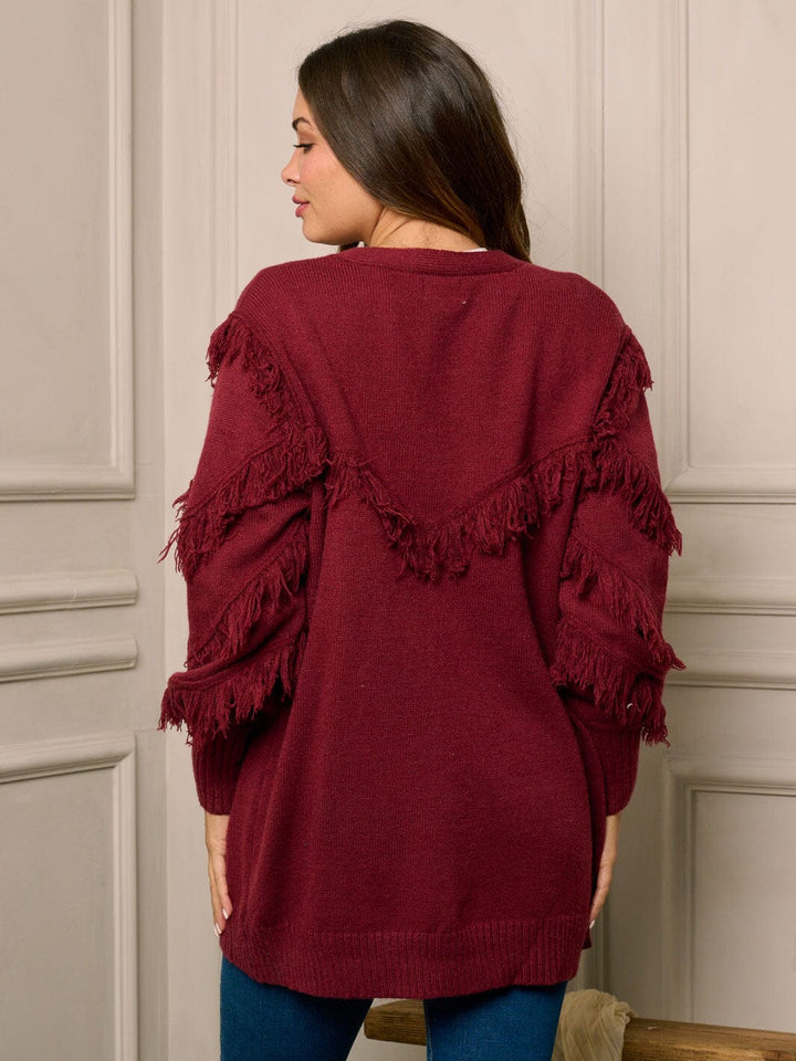 WOMEN'S LONG SLEEVE OPEN FRONT DETAILED CARDIGAN