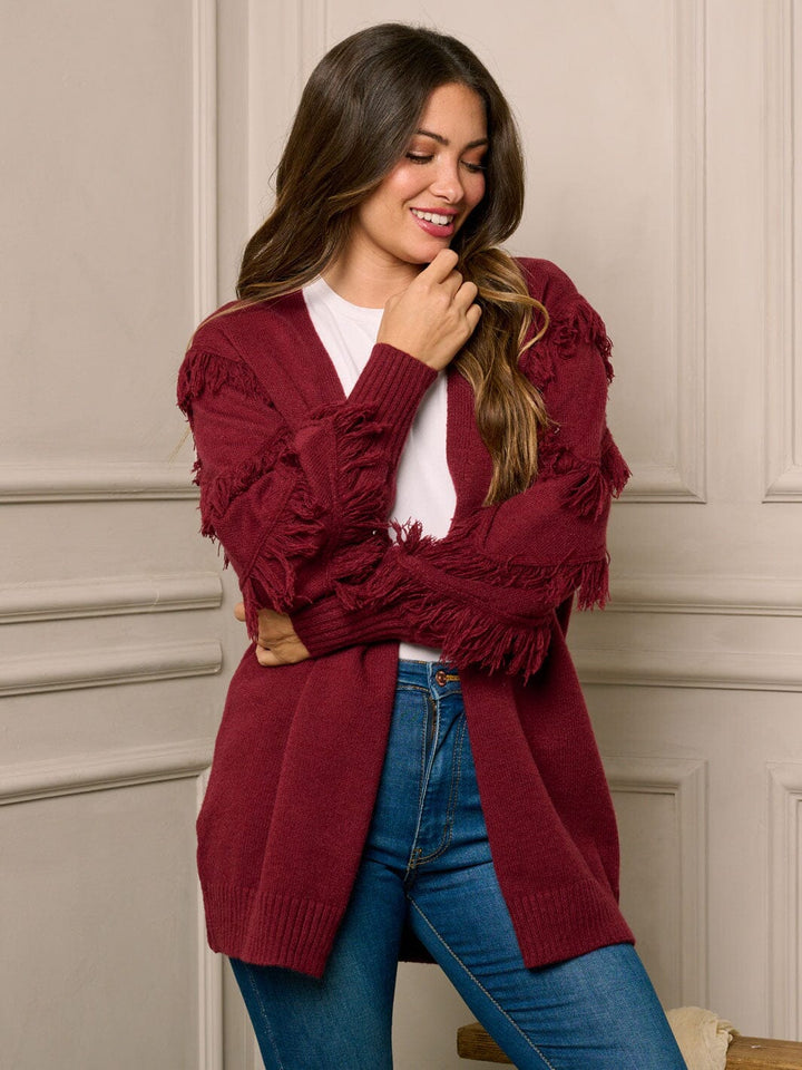 WOMEN'S LONG SLEEVE OPEN FRONT DETAILED CARDIGAN