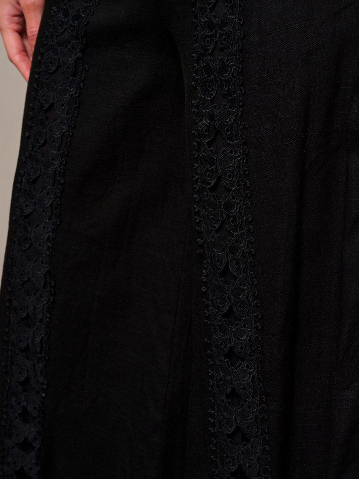 WOMEN'S ZIP UP CROCHET DETAILED PALAZZO PANTS