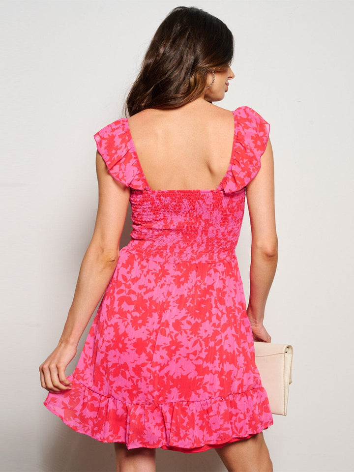 WOMEN'S SLEEVELESS SMOCK FLORAL FIT & FLARE MINI DRESS