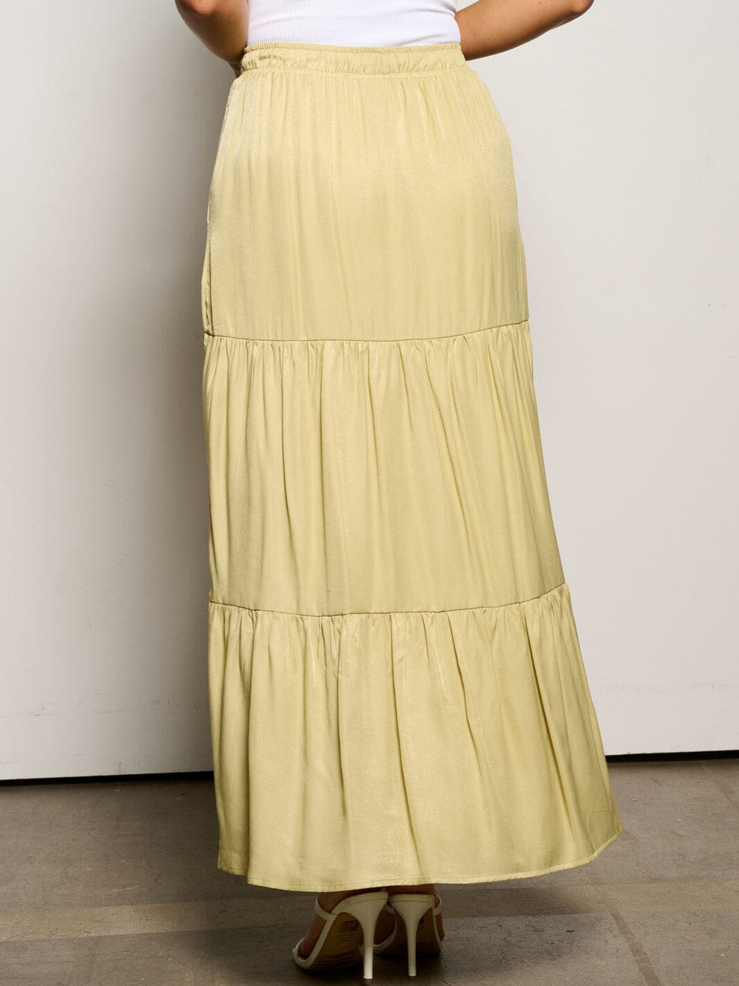 WOMEN'S ELASTIC WAIST POCKETS TIERED MAXI SKIRT