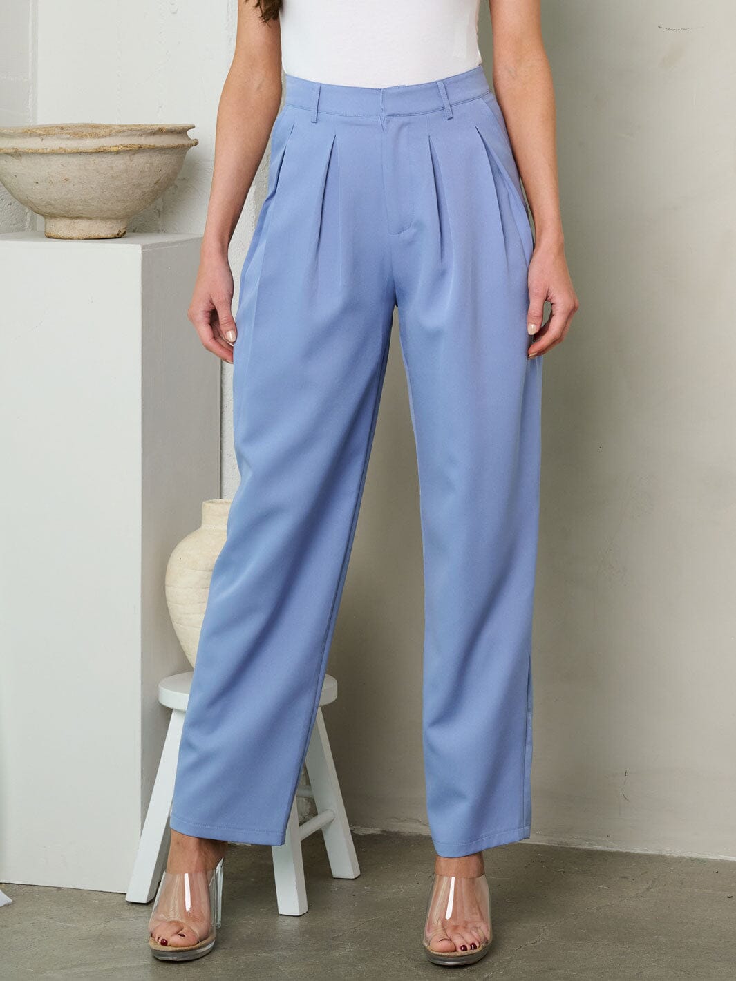 WOMEN'S PLEATED POCKETS WIDE LEG PANTS