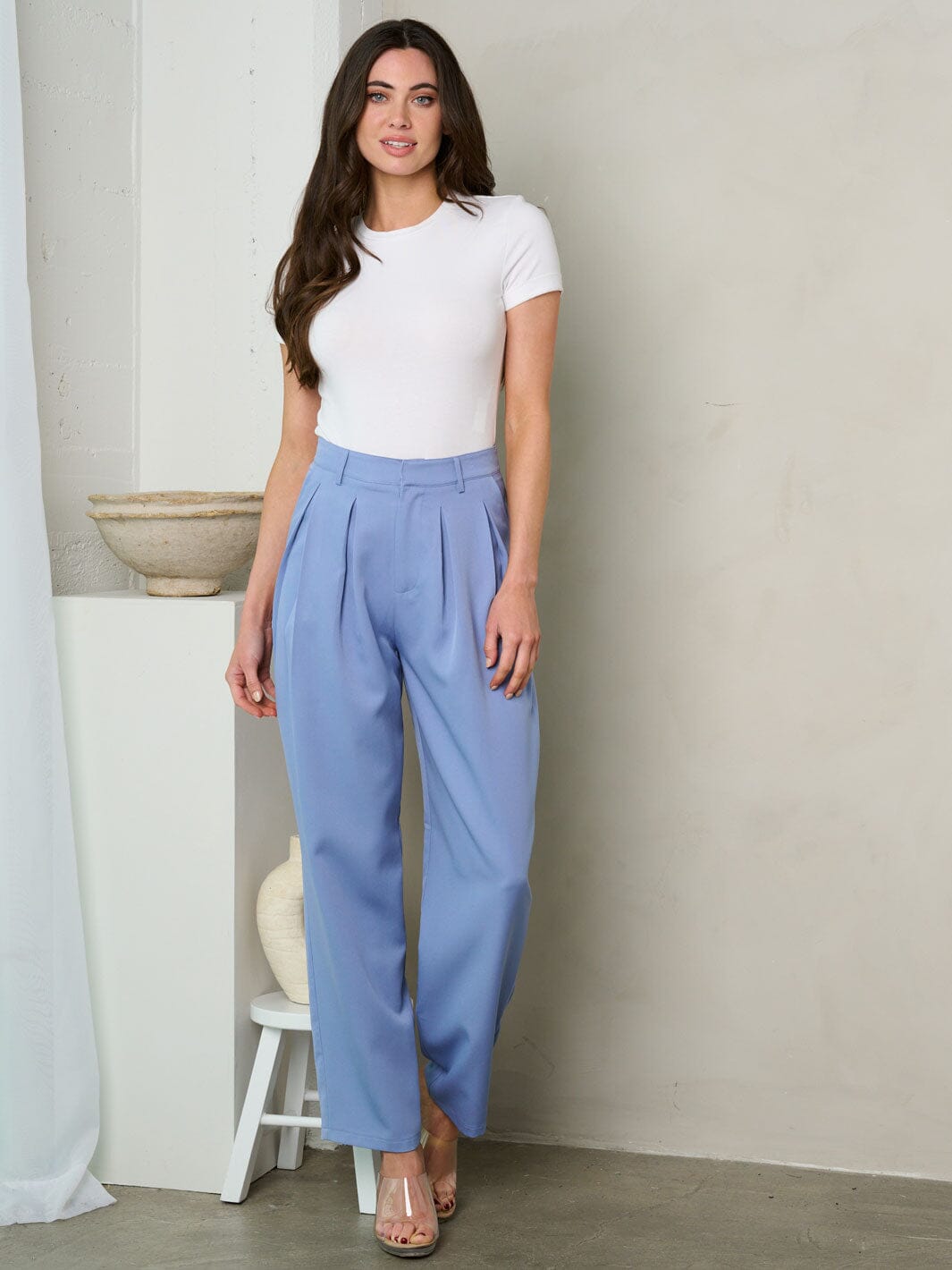 WOMEN'S PLEATED POCKETS WIDE LEG PANTS