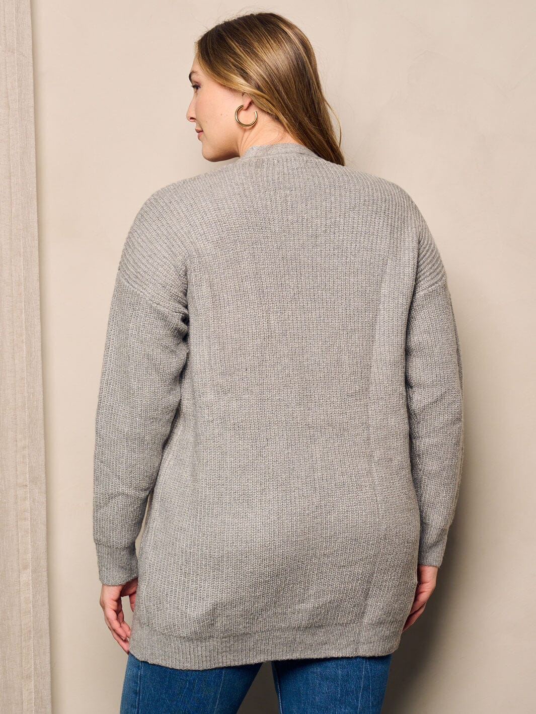 PLUS SIZE LONG SLEEVE OPEN FRONT POCKETS KNIT CARDIGAN