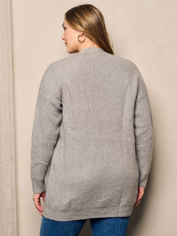 PLUS SIZE LONG SLEEVE OPEN FRONT POCKETS KNIT CARDIGAN