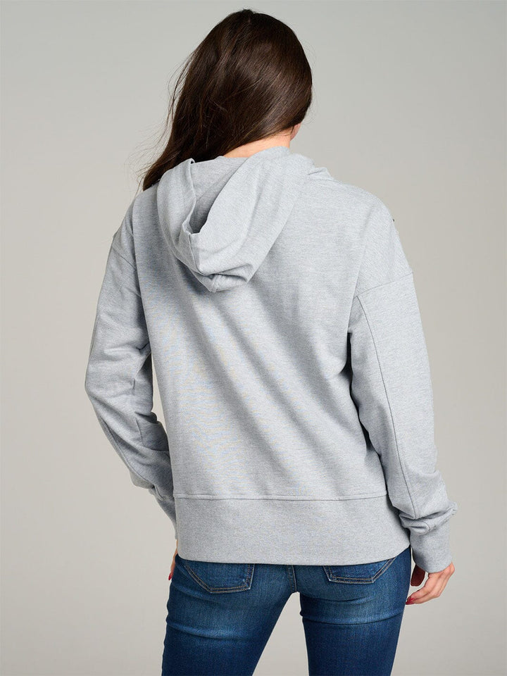 WOMEN'S LONG SLEEVE PEARL DETAILED HOODED PULLOVER SWEATER