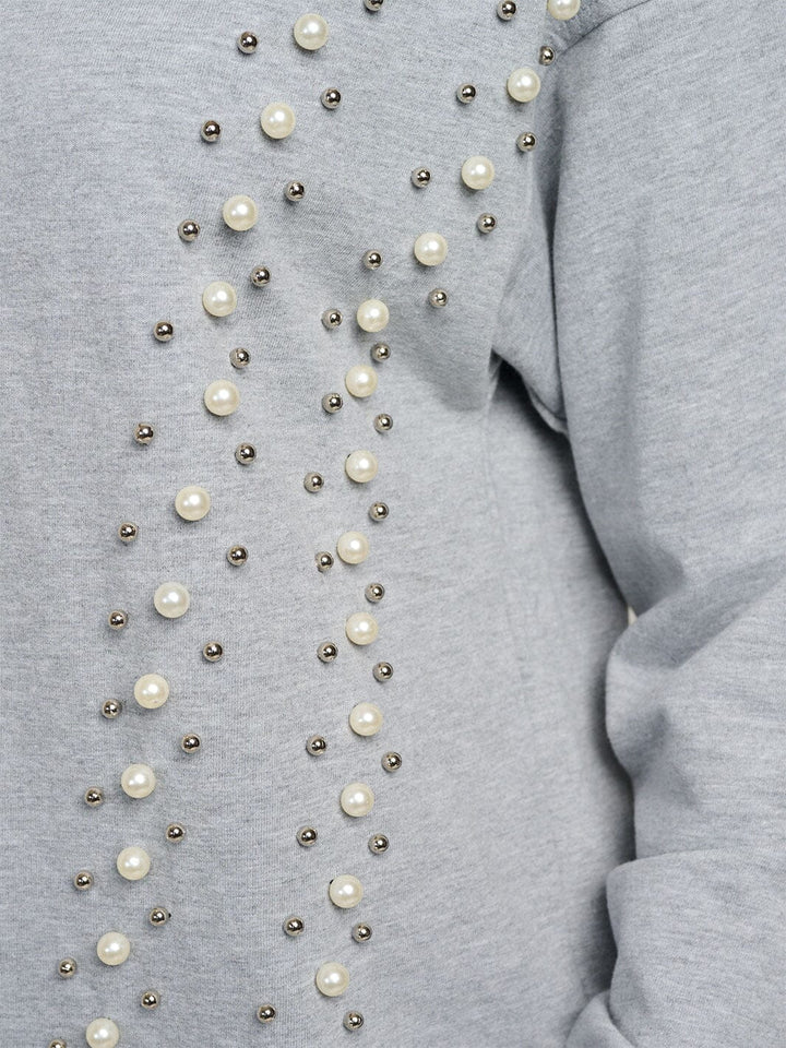 WOMEN'S LONG SLEEVE PEARL DETAILED HOODED PULLOVER SWEATER