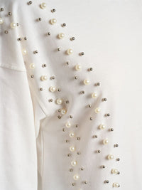 WOMEN'S LONG SLEEVE PEARL DETAILED HOODED PULLOVER SWEATER