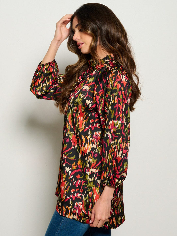WOMEN'S LONG SLEEVE MUTI PRINT TUNIC BLOUSE TOP
