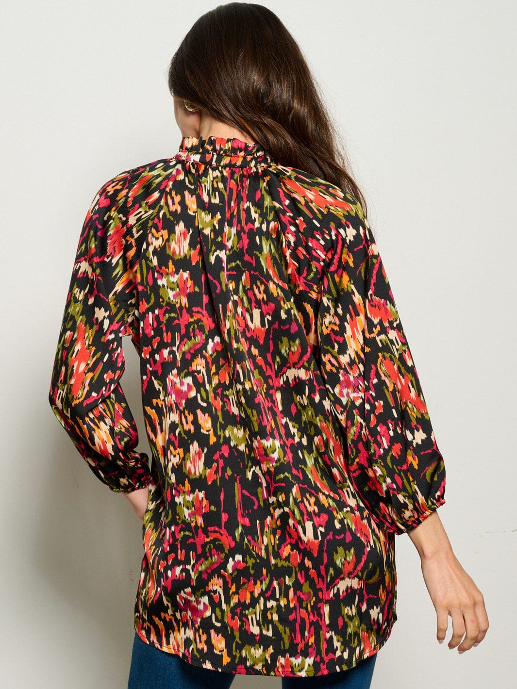 WOMEN'S LONG SLEEVE MUTI PRINT TUNIC BLOUSE TOP