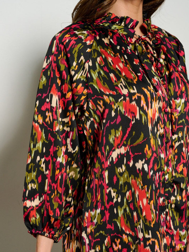 WOMEN'S LONG SLEEVE MUTI PRINT TUNIC BLOUSE TOP