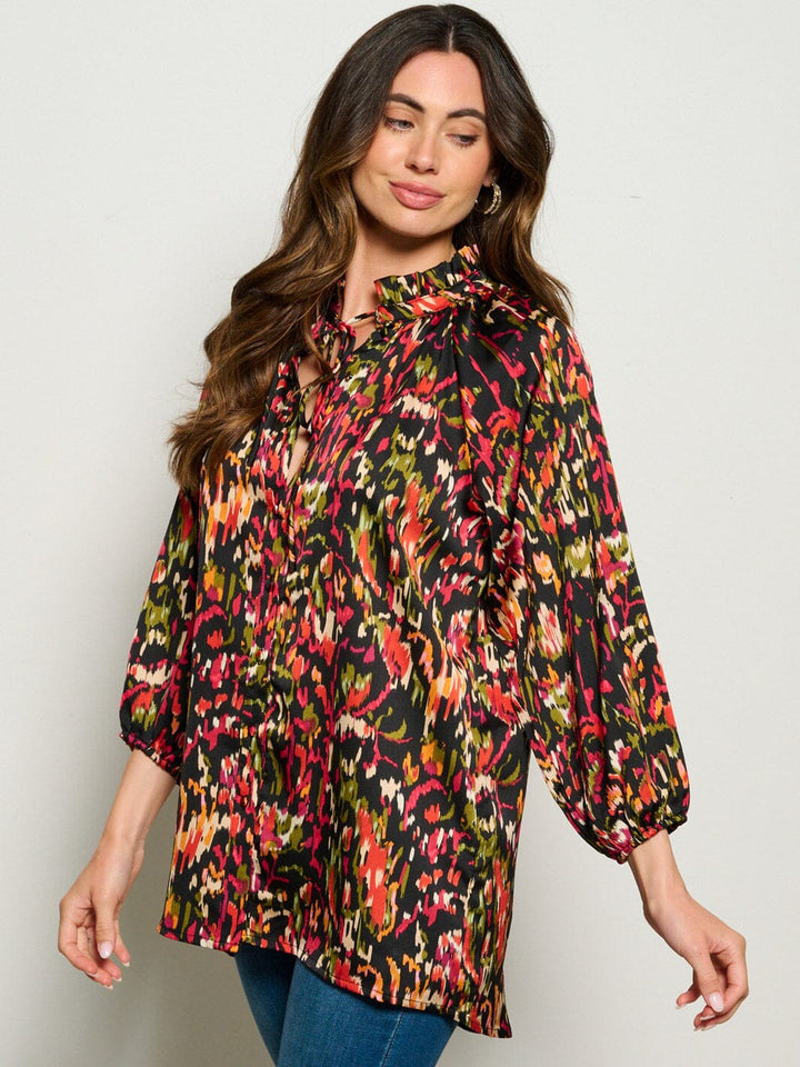 WOMEN'S LONG SLEEVE MUTI PRINT TUNIC BLOUSE TOP