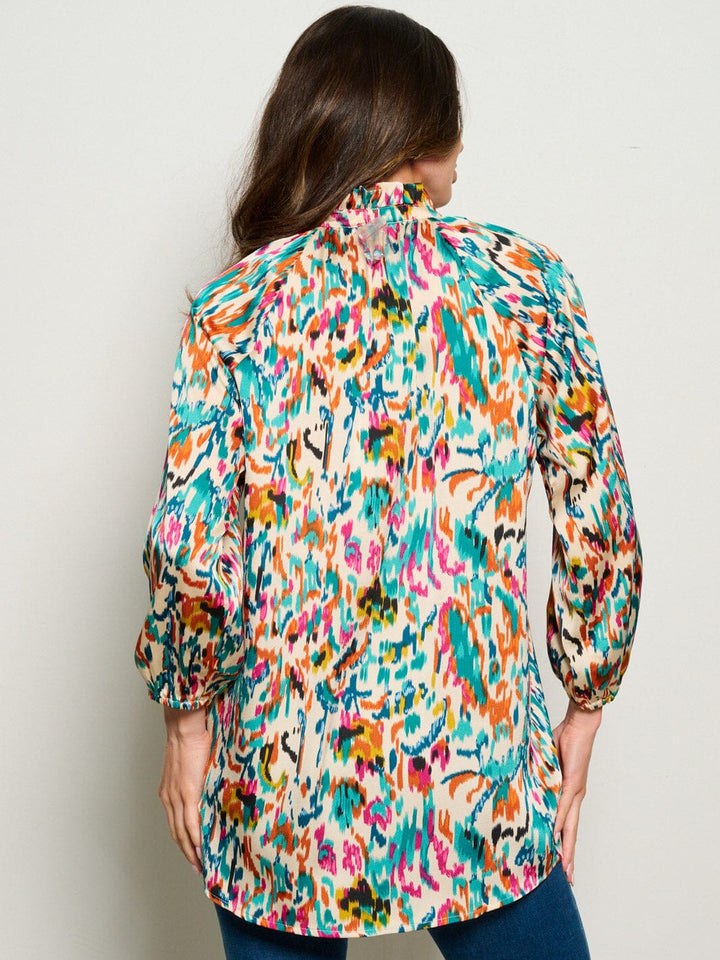 WOMEN'S LONG SLEEVE MUTI PRINT TUNIC BLOUSE TOP