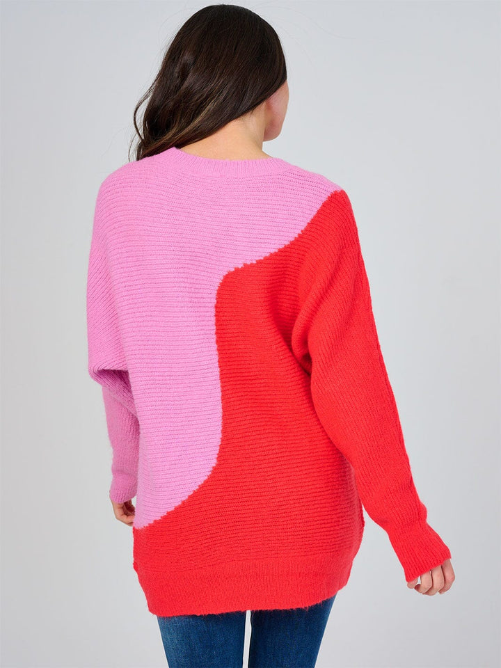 WOMEN'S LONG SLEEVE COLORBLOCK KNIT PULLOVER SWEATER