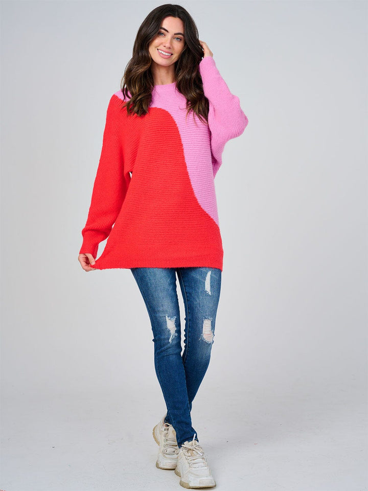 WOMEN'S LONG SLEEVE COLORBLOCK KNIT PULLOVER SWEATER