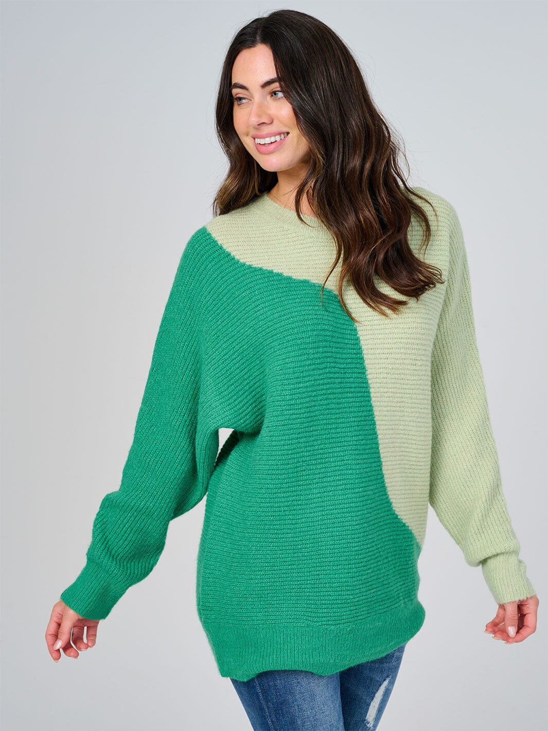 WOMEN'S LONG SLEEVE COLORBLOCK KNIT PULLOVER SWEATER