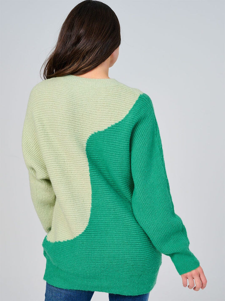WOMEN'S LONG SLEEVE COLORBLOCK KNIT PULLOVER SWEATER