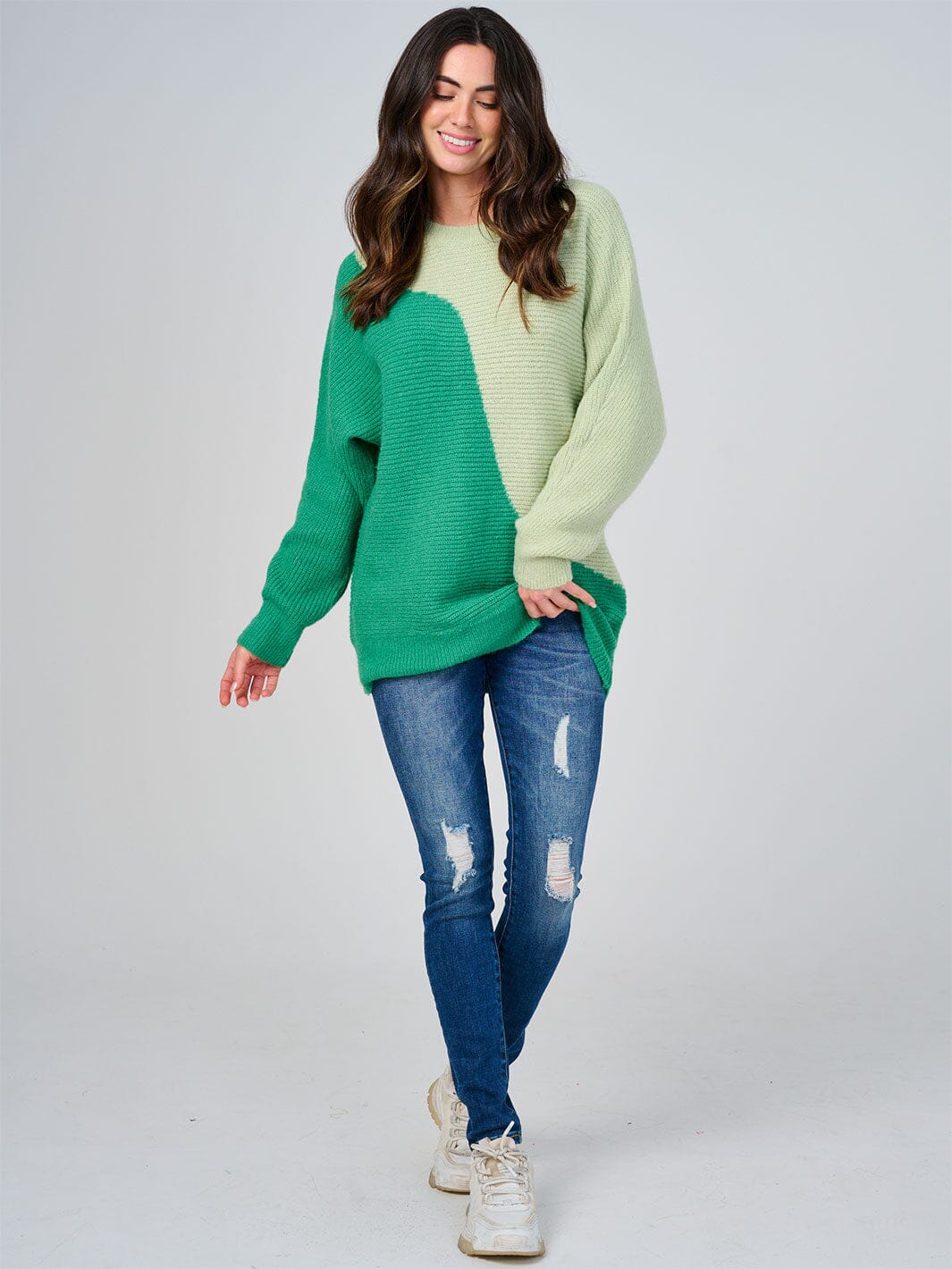 WOMEN'S LONG SLEEVE COLORBLOCK KNIT PULLOVER SWEATER