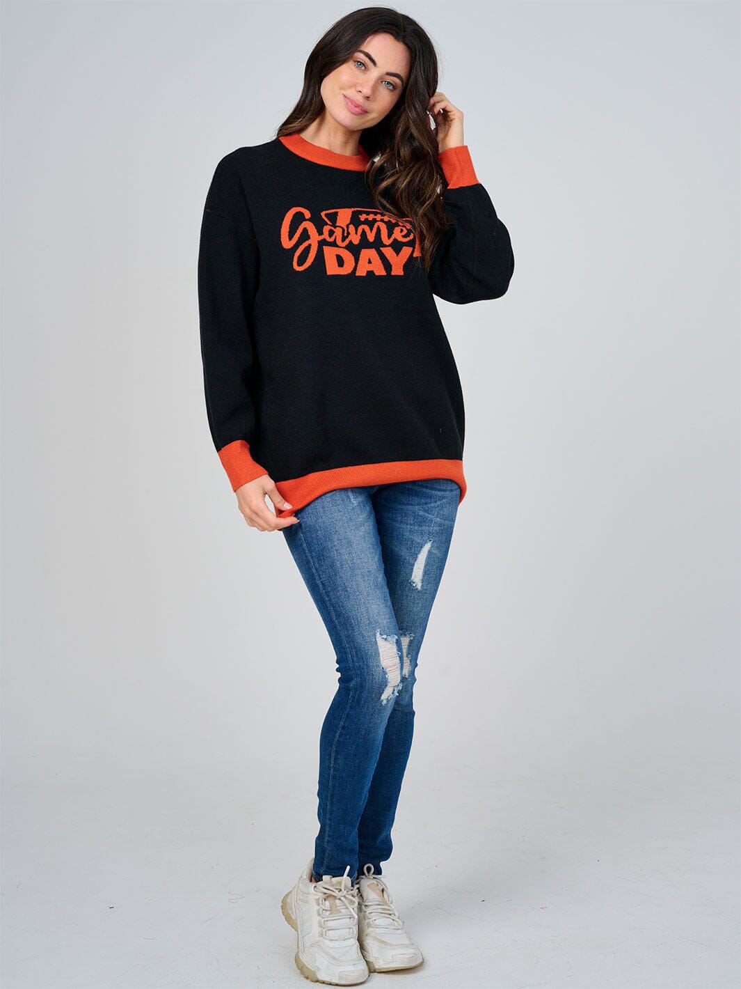 WOMEN'S LONG SLEEVE COLORBLOCK GRAPHIC PULLOVER SWEATER