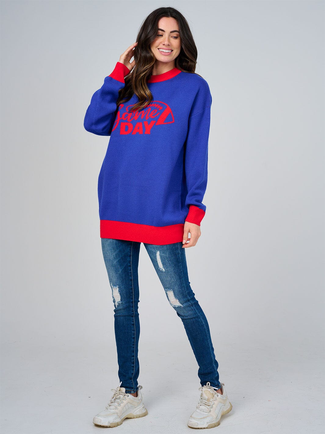 WOMEN'S LONG SLEEVE COLORBLOCK GRAPHIC PULLOVER SWEATER