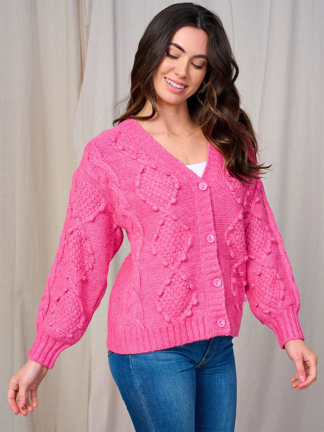 WOMEN'S LONG SLEEVE BUTTON UP KNIT DETAILED SWEATER
