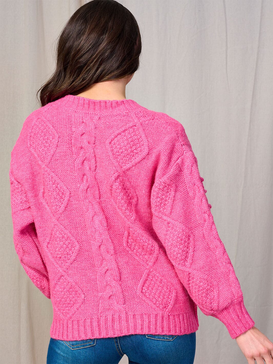 WOMEN'S LONG SLEEVE BUTTON UP KNIT DETAILED SWEATER