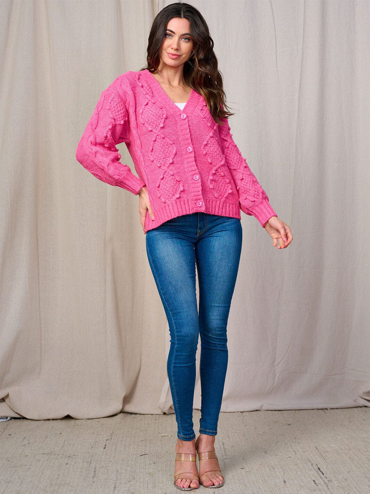 WOMEN'S LONG SLEEVE BUTTON UP KNIT DETAILED SWEATER