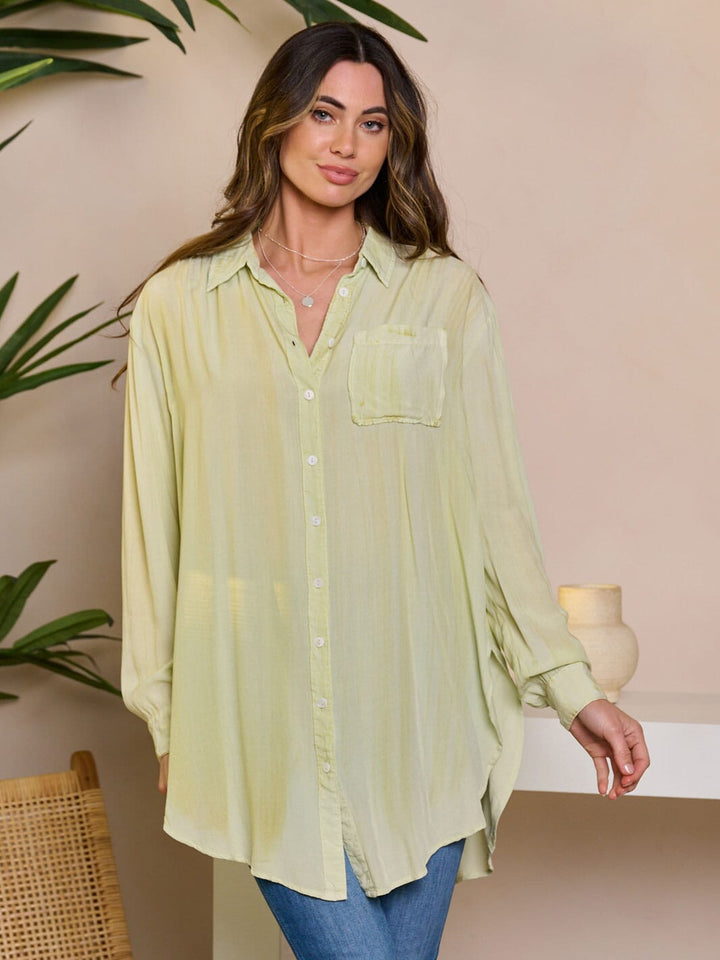 WOMEN'S LONG SLEEVE BUTTON UP TIE DYE BLOUSE TOP