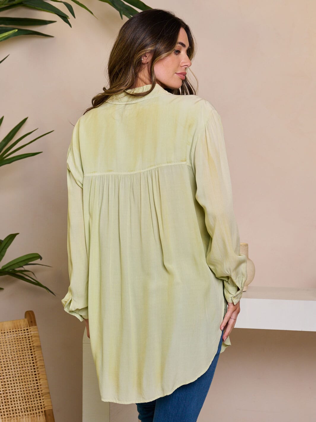 WOMEN'S LONG SLEEVE BUTTON UP TIE DYE BLOUSE TOP