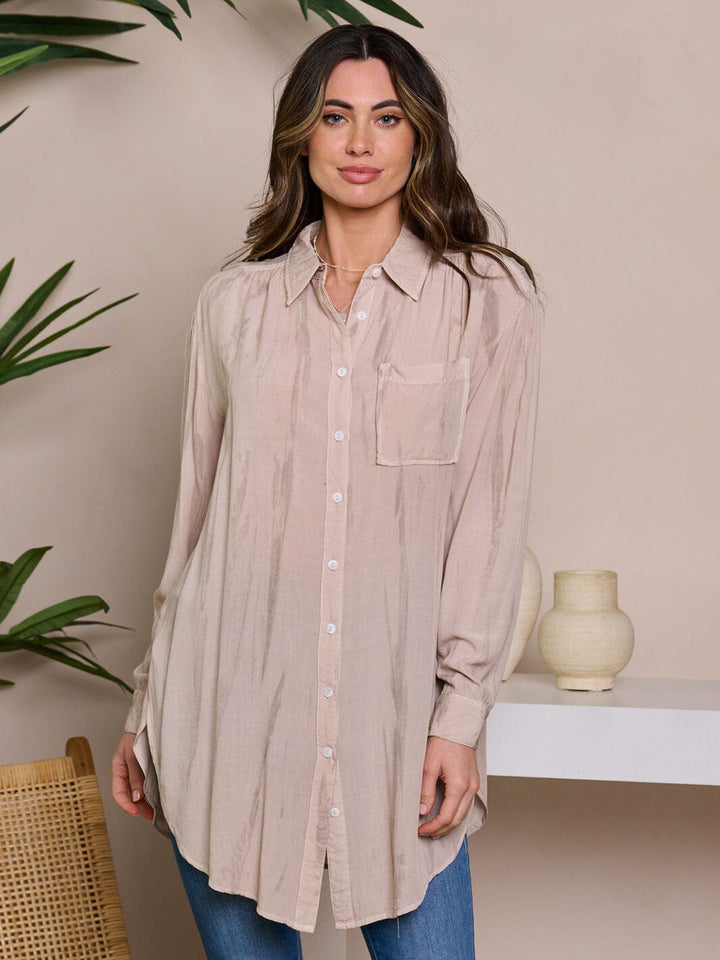 WOMEN'S LONG SLEEVE BUTTON UP TIE DYE BLOUSE TOP