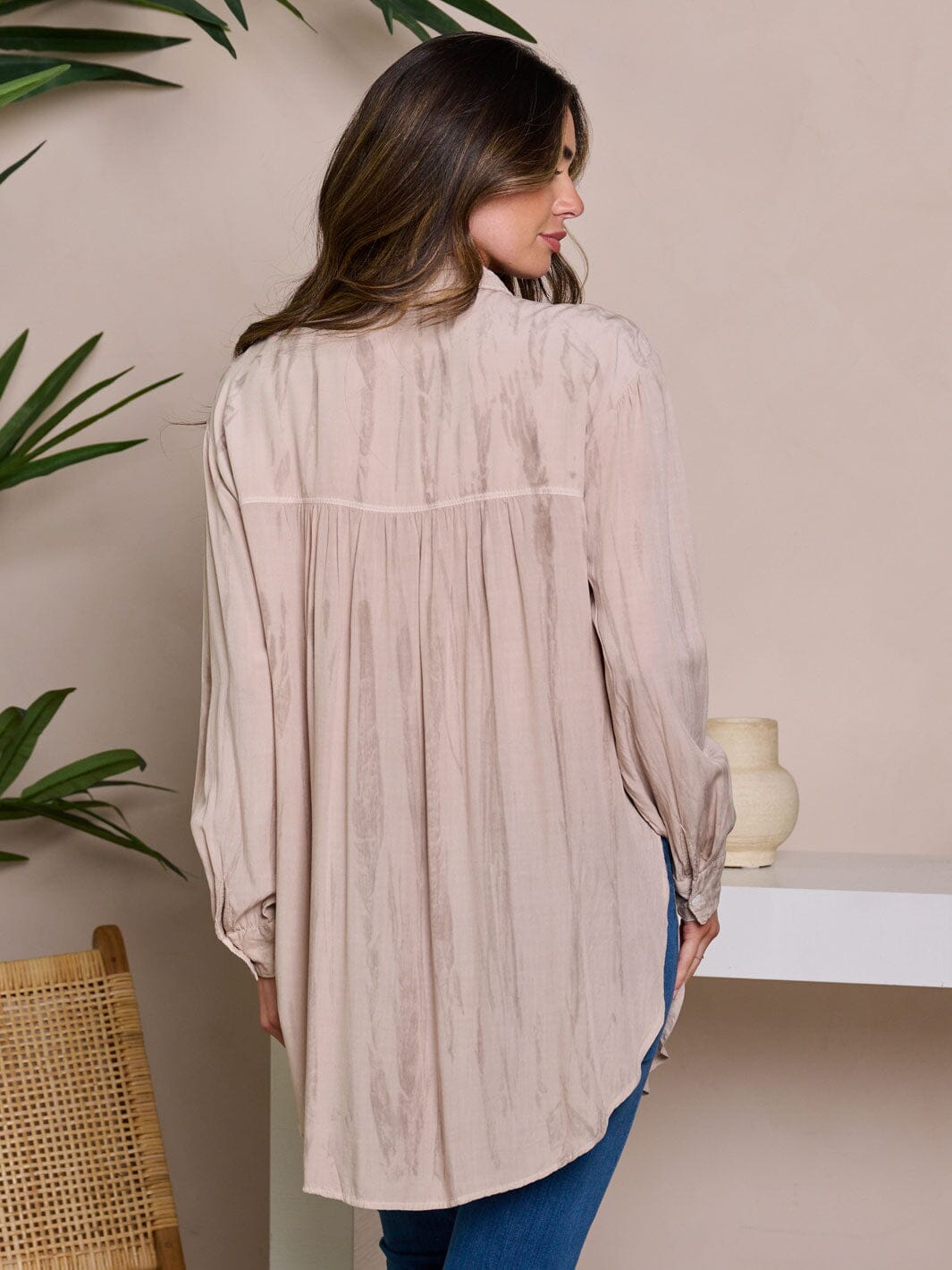 WOMEN'S LONG SLEEVE BUTTON UP TIE DYE BLOUSE TOP