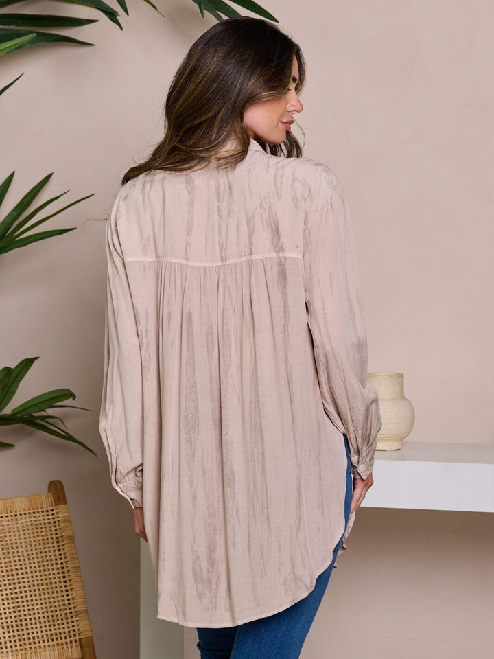 WOMEN'S LONG SLEEVE BUTTON UP TIE DYE BLOUSE TOP