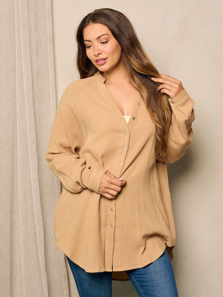 WOMEN'S LONG SLEEVE BUTTON UP POCKETS TUNIC BLOUSE TOP