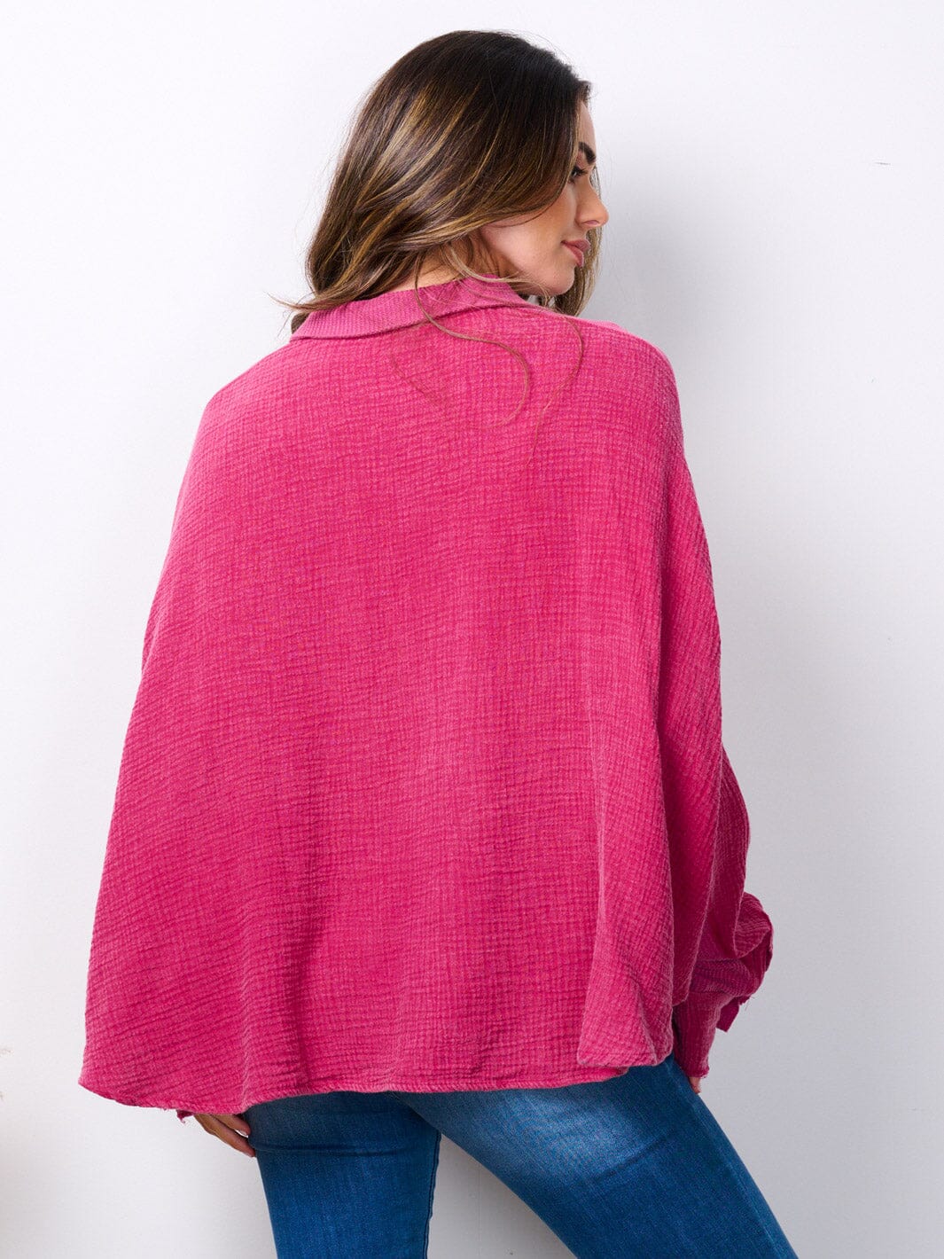 WOMEN'S LONG SLEEVE BUTTON UP OVERSIZED TOP