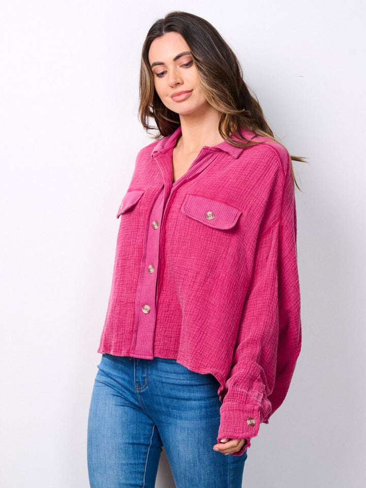 WOMEN'S LONG SLEEVE BUTTON UP OVERSIZED TOP