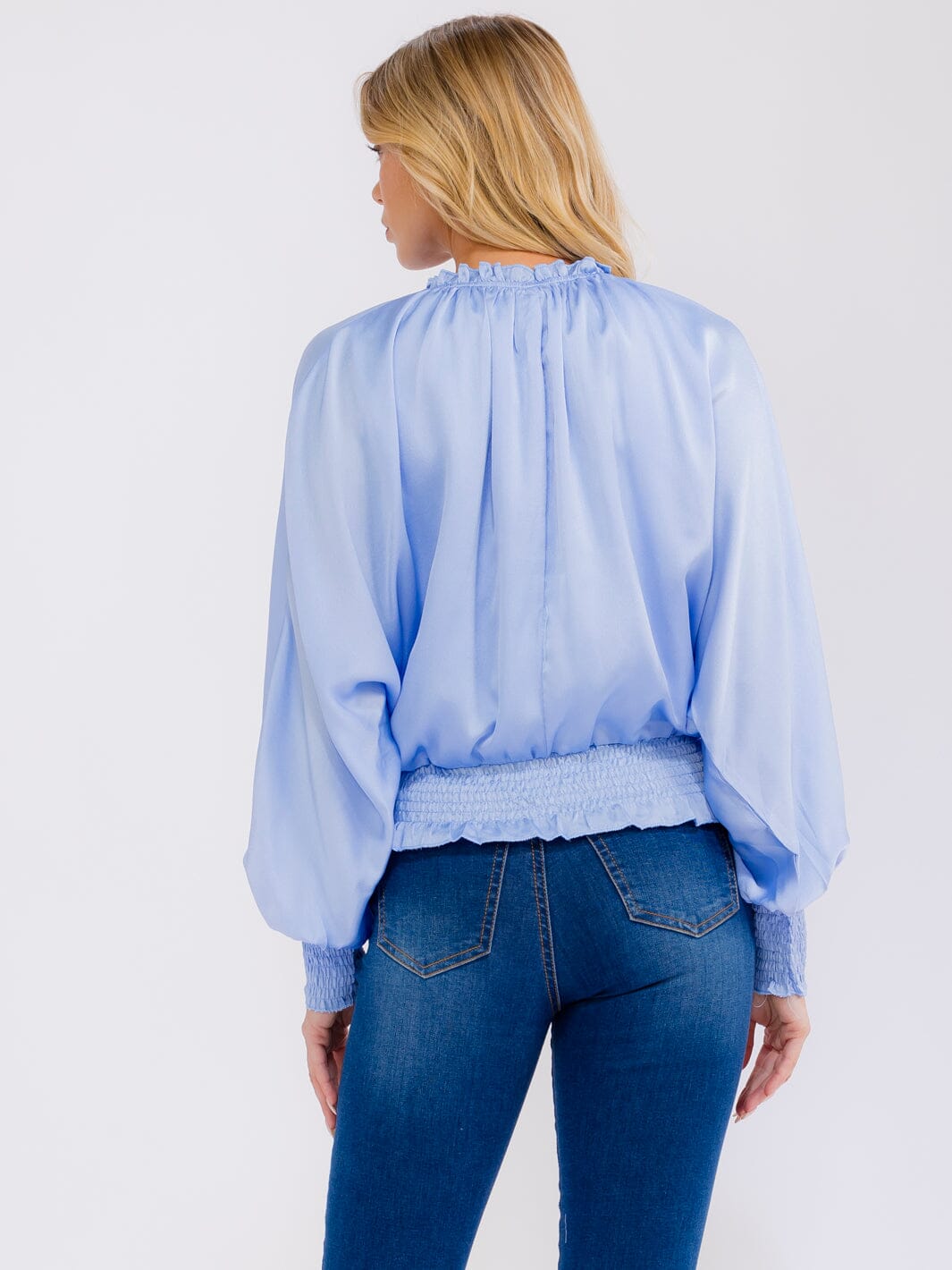 WOMEN'S LONG SLEEVE ELASTIC WAIST BLOUSE