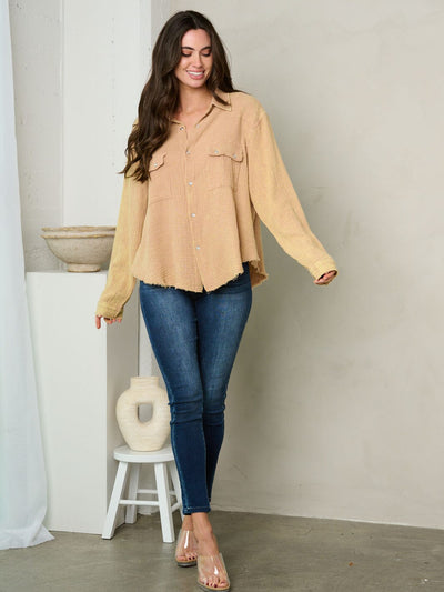 WOMEN'S LONG SLEEVE BUTTON UP TOP