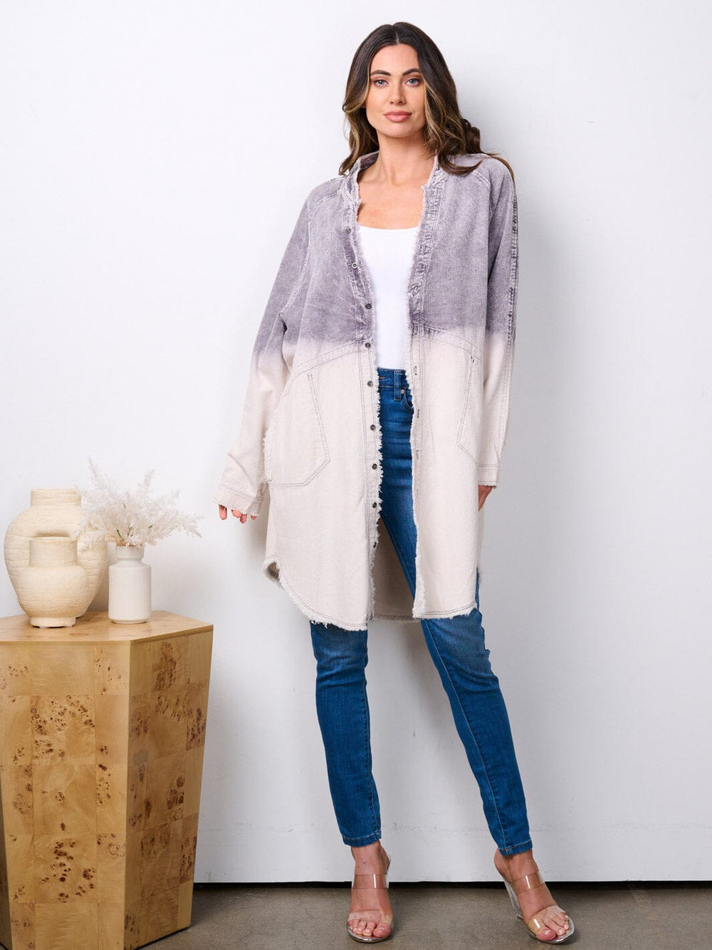 WOMEN'S LONG SLEEVE BUTTON UP COLORBLOCK CORDUROY JACKET