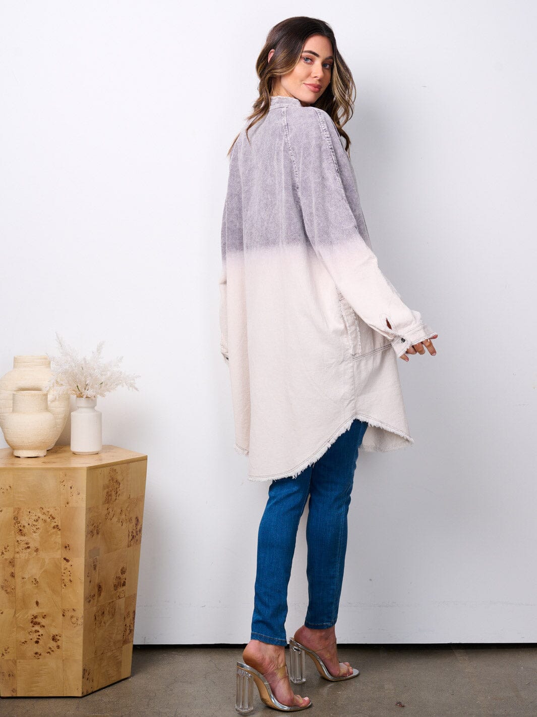WOMEN'S LONG SLEEVE BUTTON UP COLORBLOCK CORDUROY JACKET