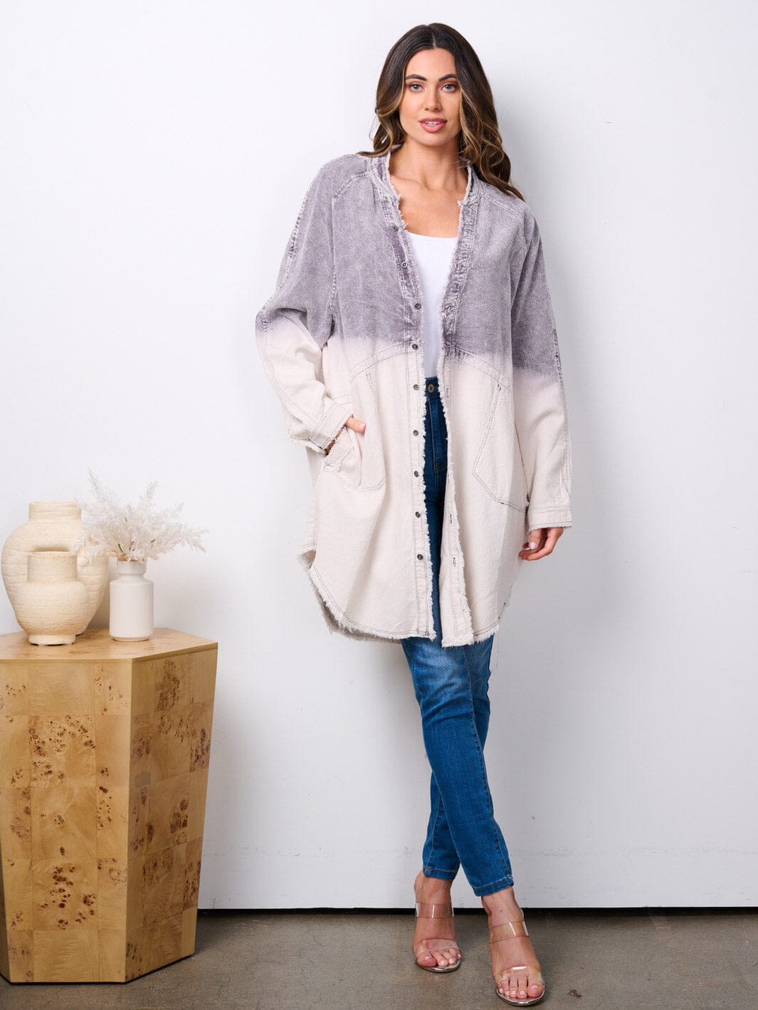 WOMEN'S LONG SLEEVE BUTTON UP COLORBLOCK CORDUROY JACKET